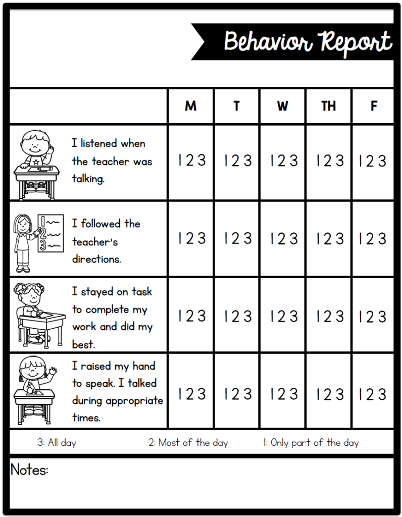 Printable Behavior Chart For Prek