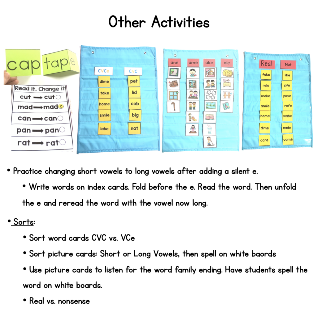 Other activities for teaching silent e Word sorts